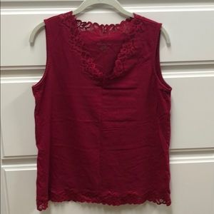 Coldwater Creek dark red lace trim tank